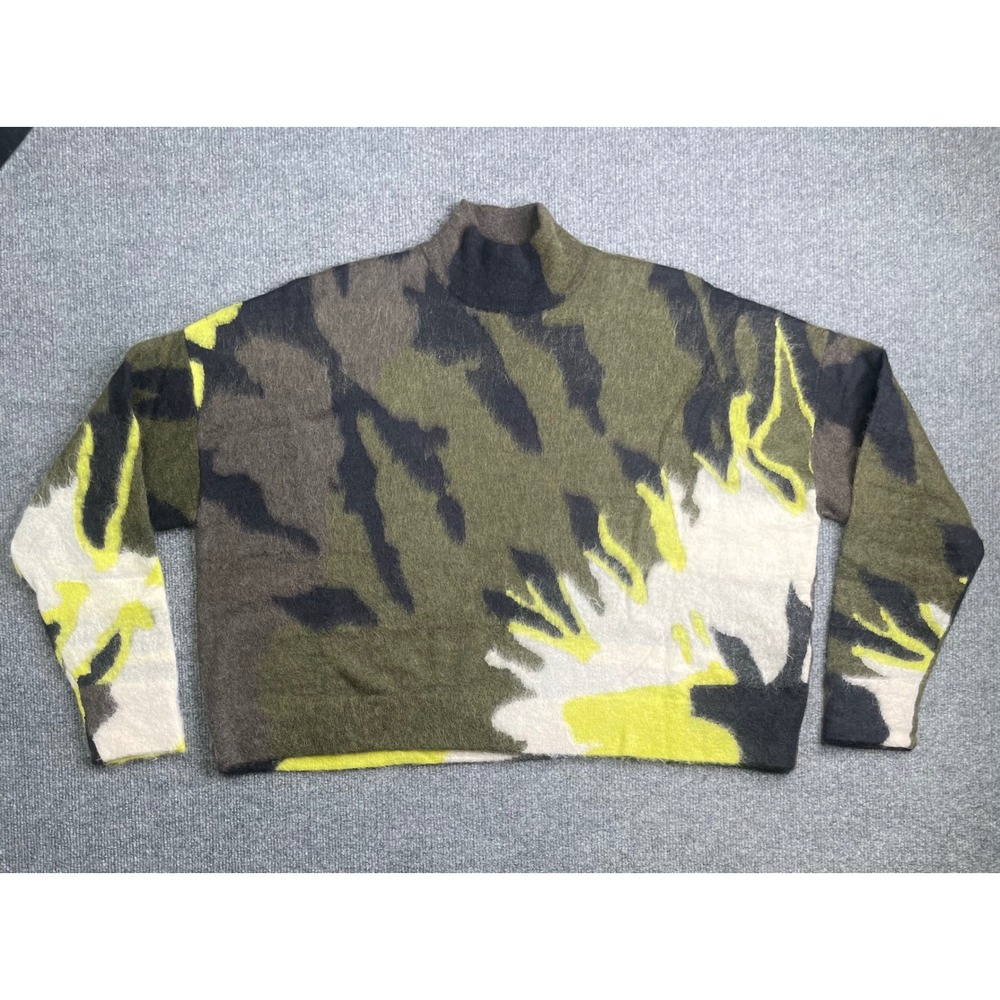 AMIRI Sweater Womens Medium Green Abstract‎ Flame Mohair Alpaca Mock Neck Knit